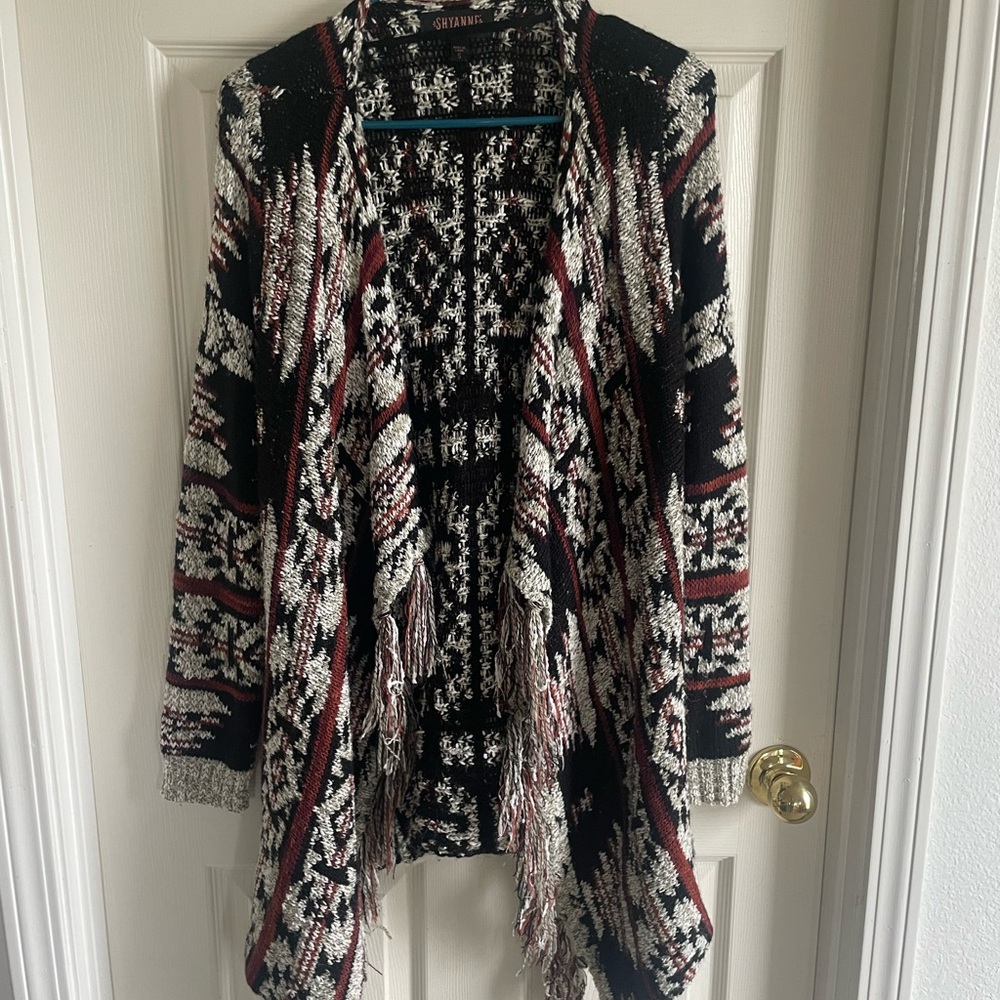 Shyanne Black and Cream Cardigan with Red Accents